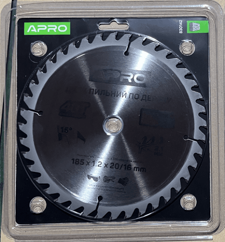 Диск пильний по дереву 185х20(16)х40Т APRO