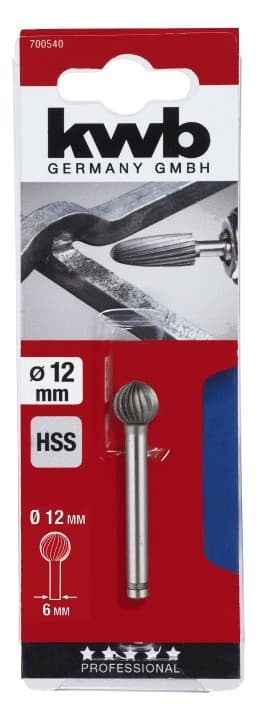Фреза по металу HSS сферічна, 12х12 мм, KWB (700540)