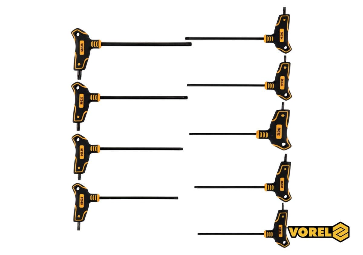 Набір ключів TORX VOREL : тип "Т", Т10-T50, L= 100-200 мм, Cr-V 6150, 9 шт [12/24]