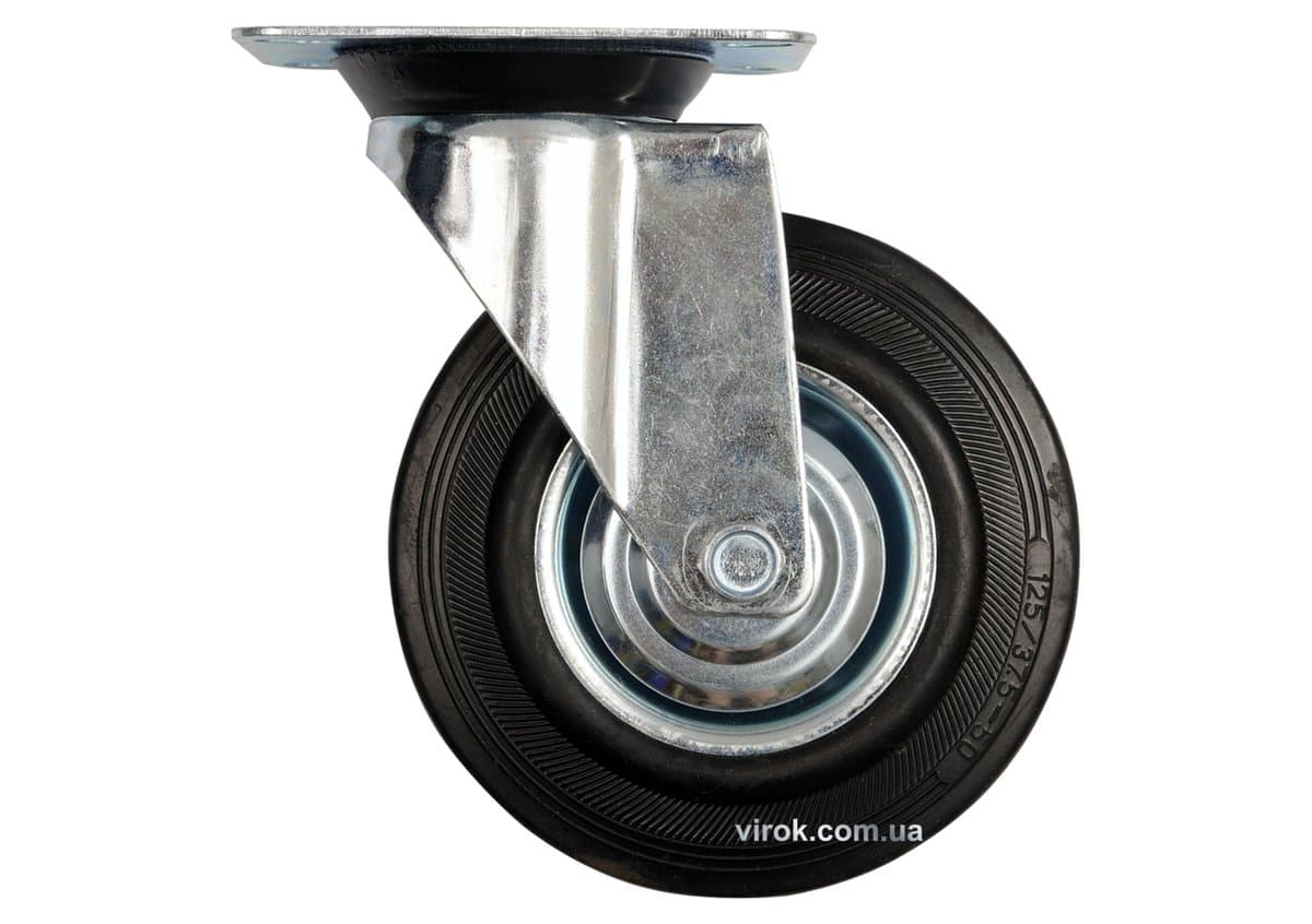 Колесо до візка Ø= 125 мм, b= 34 мм VOREL з обертовою опорою; h= 155 мм, навантаж.- 100 кг [20/520]