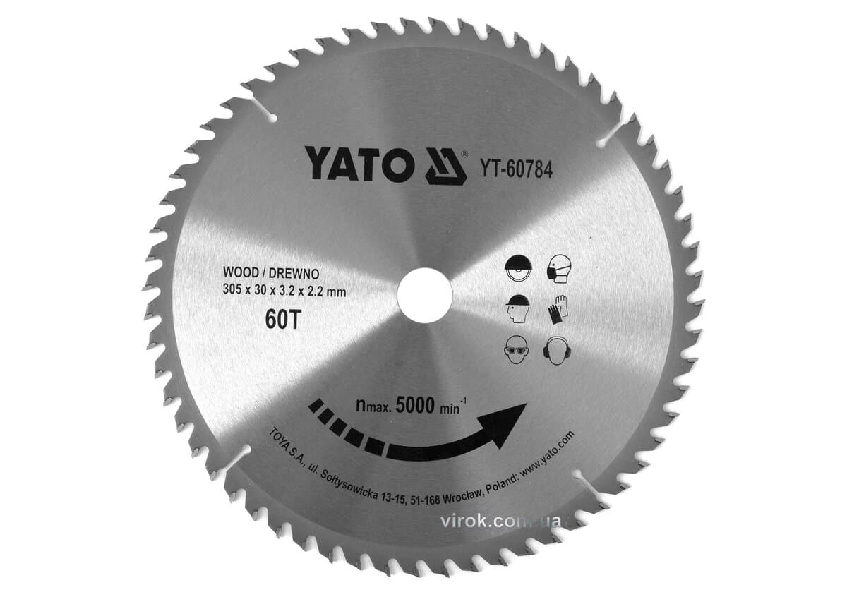 Диск пиляльний победітовий по дереву YATO: 305x30x3.2x2.2 мм, 60 зубців, R.P.M до 5000 1/хв [10]