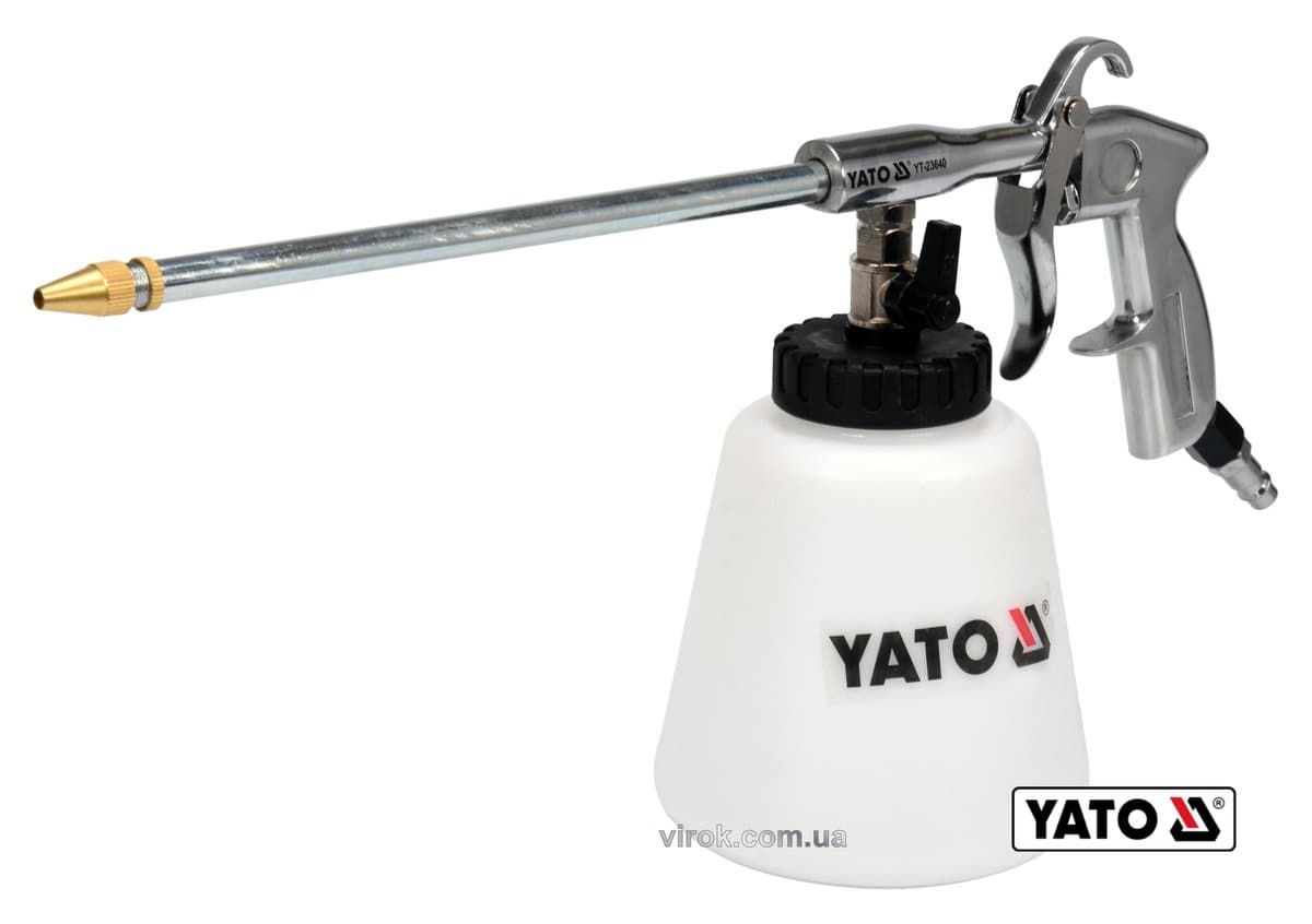 Пістолет пневматичний для утворення піни YATO : бак- 1 л, сопло- 220 мм, 113 л/хв, 0.62 МПа [10]