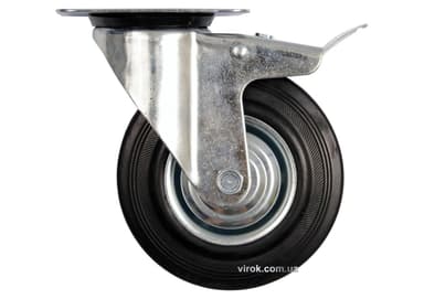 Колесо до візка Ø=100 мм, b=27 мм VOREL з обертовою опорою і гальмом; h=130 мм, навантаж.- 60кг [20]