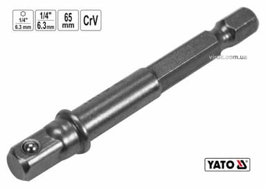 Тримач-адаптер торцевих головок YATO : HEX- 1/4" - квадрат- 1/4", L= 65 мм, Cr-V [40/120]