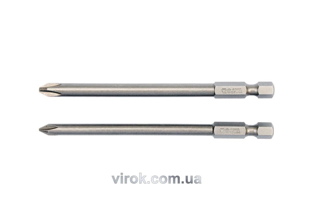 Набір насадок викруткових YATO : "Philips" PH1,PH2, L= 100 мм, квадрат 1/4". 2 шт. [25/100]