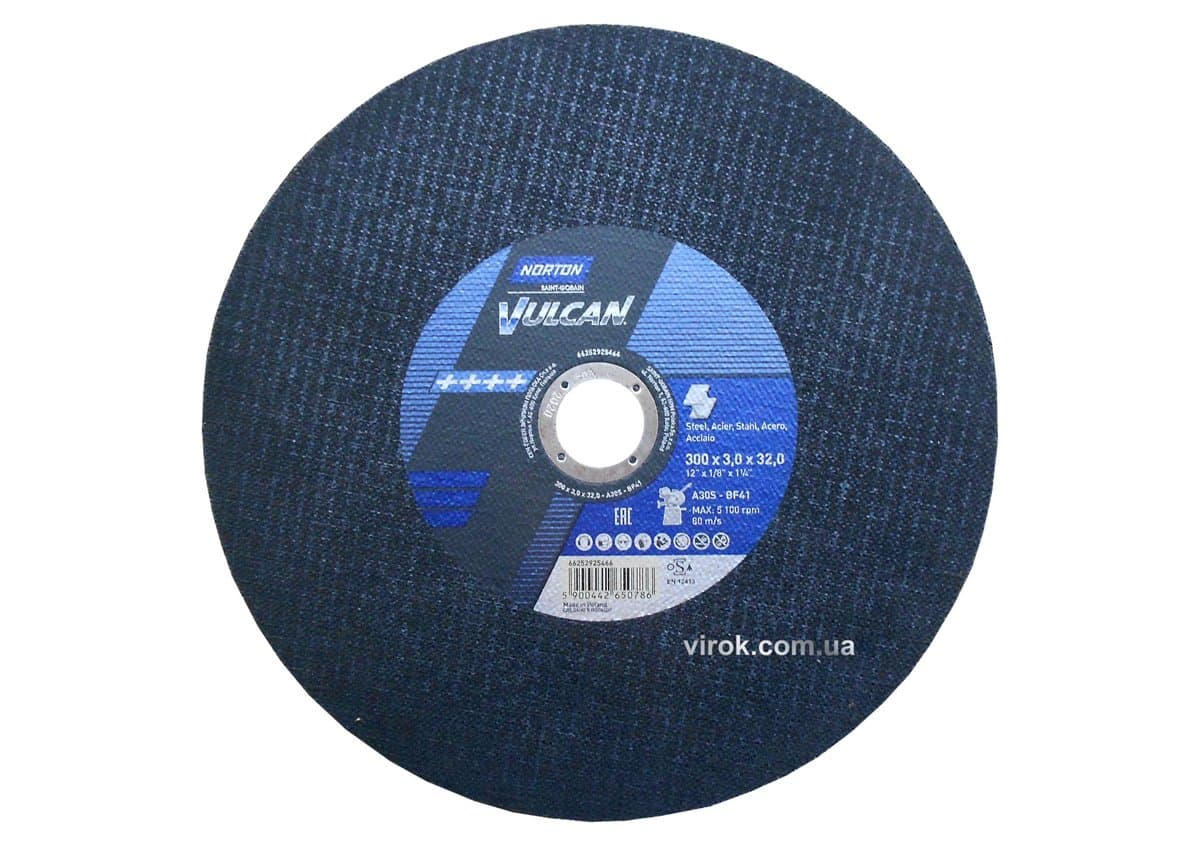 Диск відрізний по металу і нержав. сталі "NORTON VULCAN FIXED"; Ø=300х32 мм, t=3.0 мм (10 ши. уп)