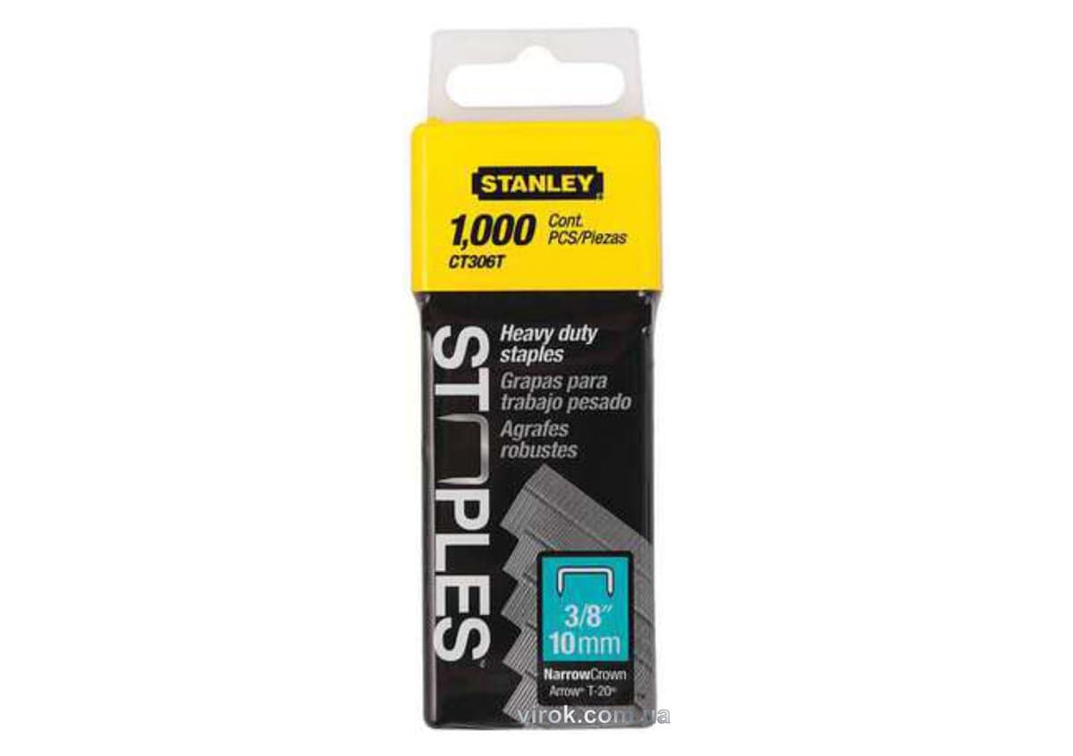 Скоби для кабеля STANLEY: тип- Т-20. 10 мм x 1000 шт/уп. "FLAT NARROW CROWN" (DW)