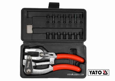 Кліщі для проколювання отворів YATO в листов. металі ≤ 1 мм, 14 насадок Ø= 2-7 мм, 16 шт + кейс [12]