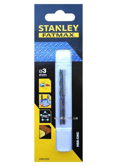 Свердло універсальне швидкісне STANLEY : Ø= 3 мм. HSS-CNC. l= 61/33 мм (метал/дерево/пластик)