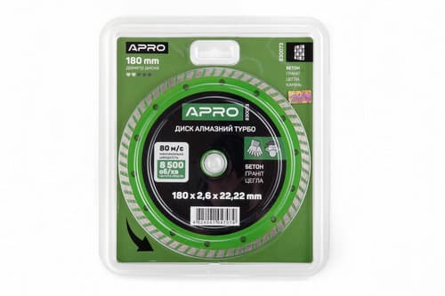 Диск відрізний по бетону 180х2.6х22.22мм (16-18%) Турбо APRO