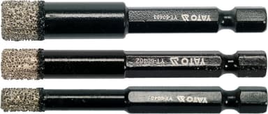 Свердла з алмазним пругом YATO, 3 шт. Ø= 6-8-10 мм, l= 65/10 мм, з 6-гран. шпинделем- 1/4" [20/80]