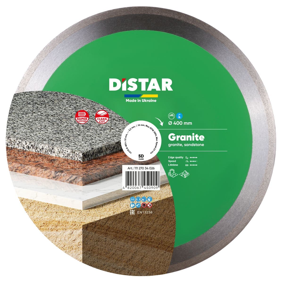 Круг алмазний вiдрiзний 1A1R 400x2,2x10x32 Granite