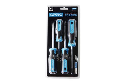 Набір викруток гумових APRO 4шт, CrV (PH2х100, PH1х100, SL5х100, SL3х75)