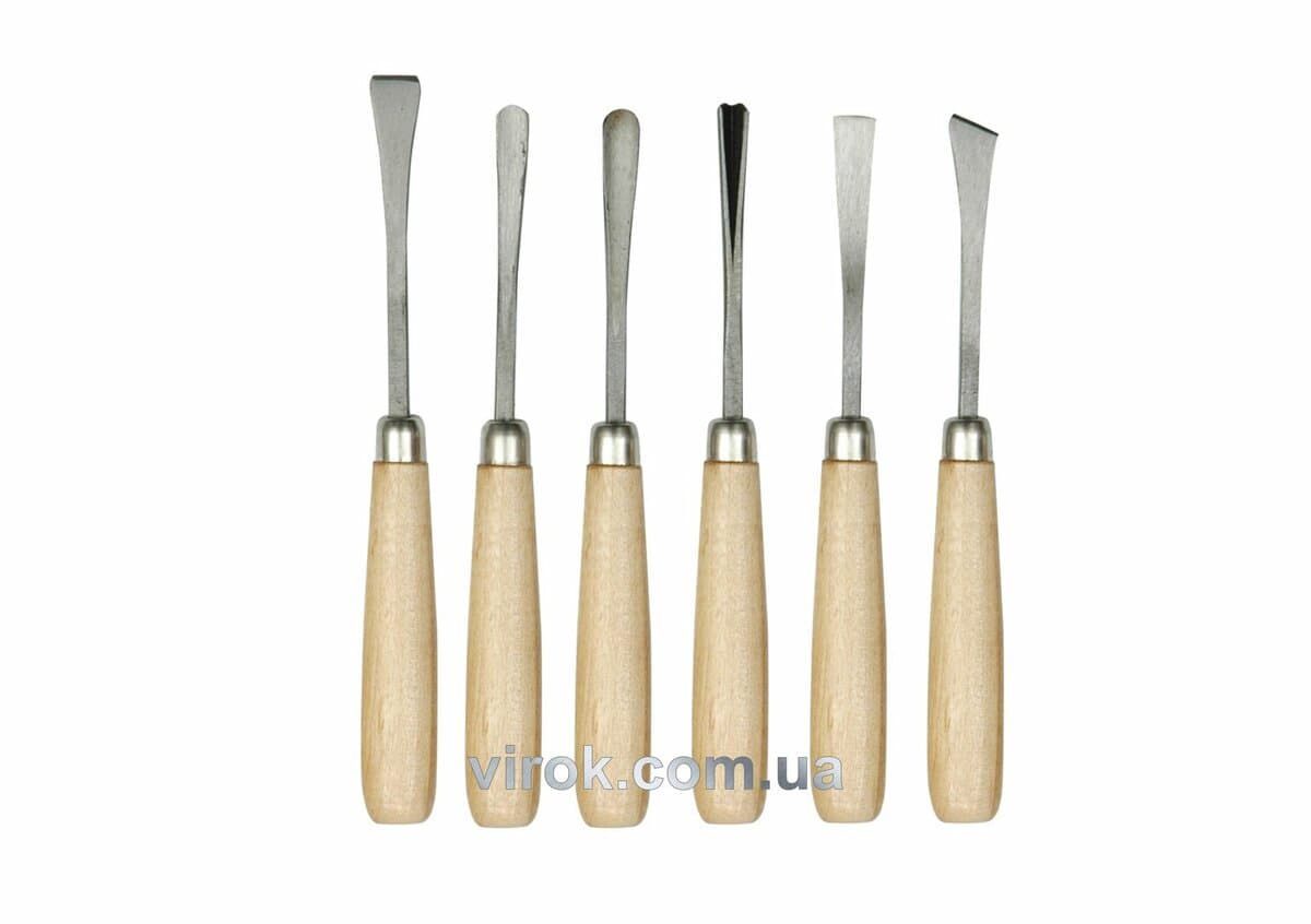 Стамески фігурні VOREL з дерев. ручкою, (набір) 6 шт. [15/60]