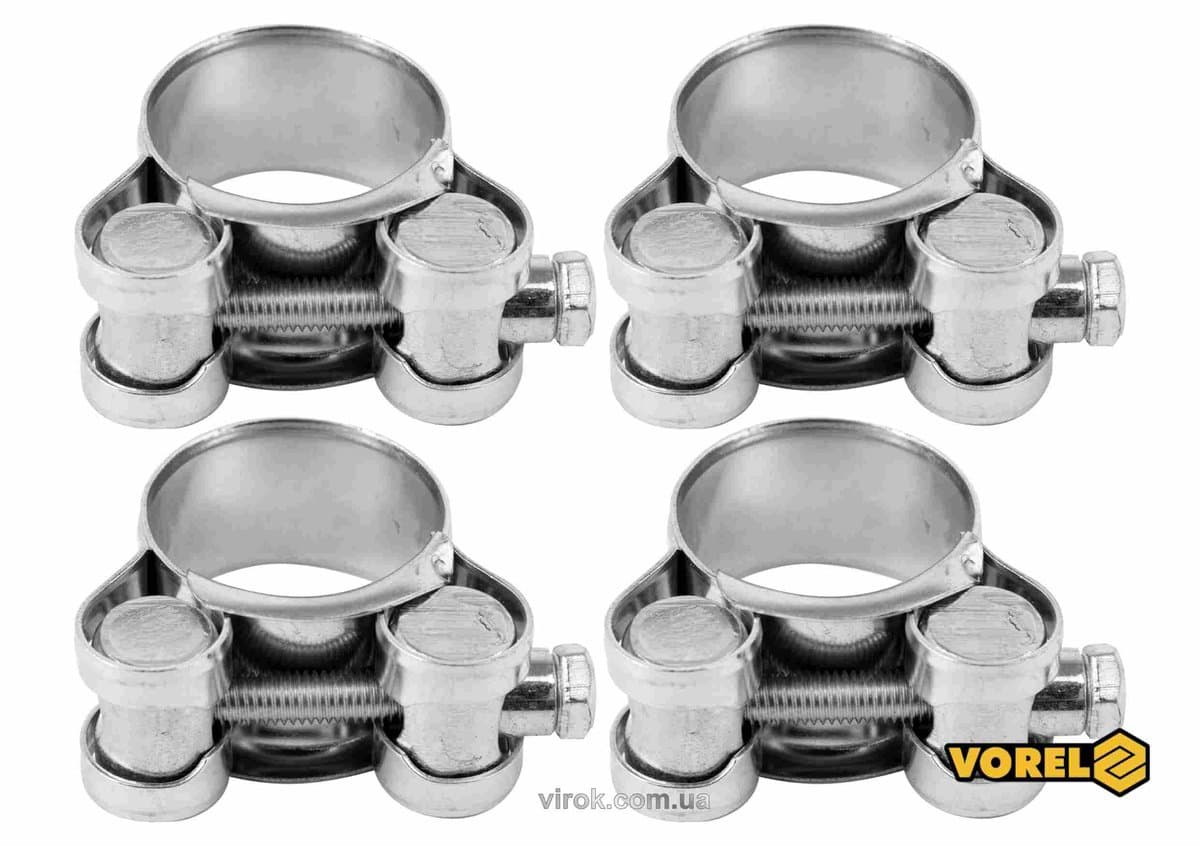 Хомут сталевий, з гвинтовим затискачем GBS W1 VOREL : Ø= 19-21/ 18 мм, оцинкований, 4 шт. [100]