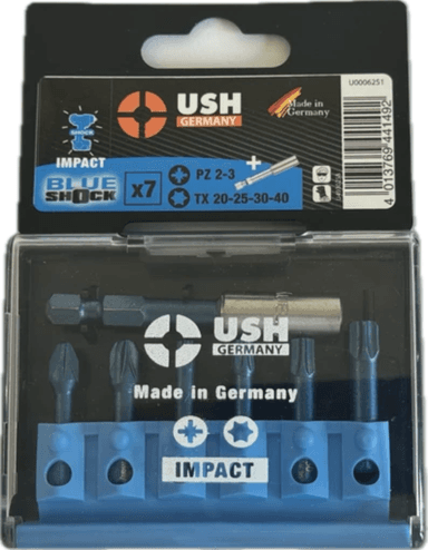 Набір насадок викруткових Blueshock USH: 1/4", PZ2-3; T20-25-30-40, магнітний тримач, 7 елем.