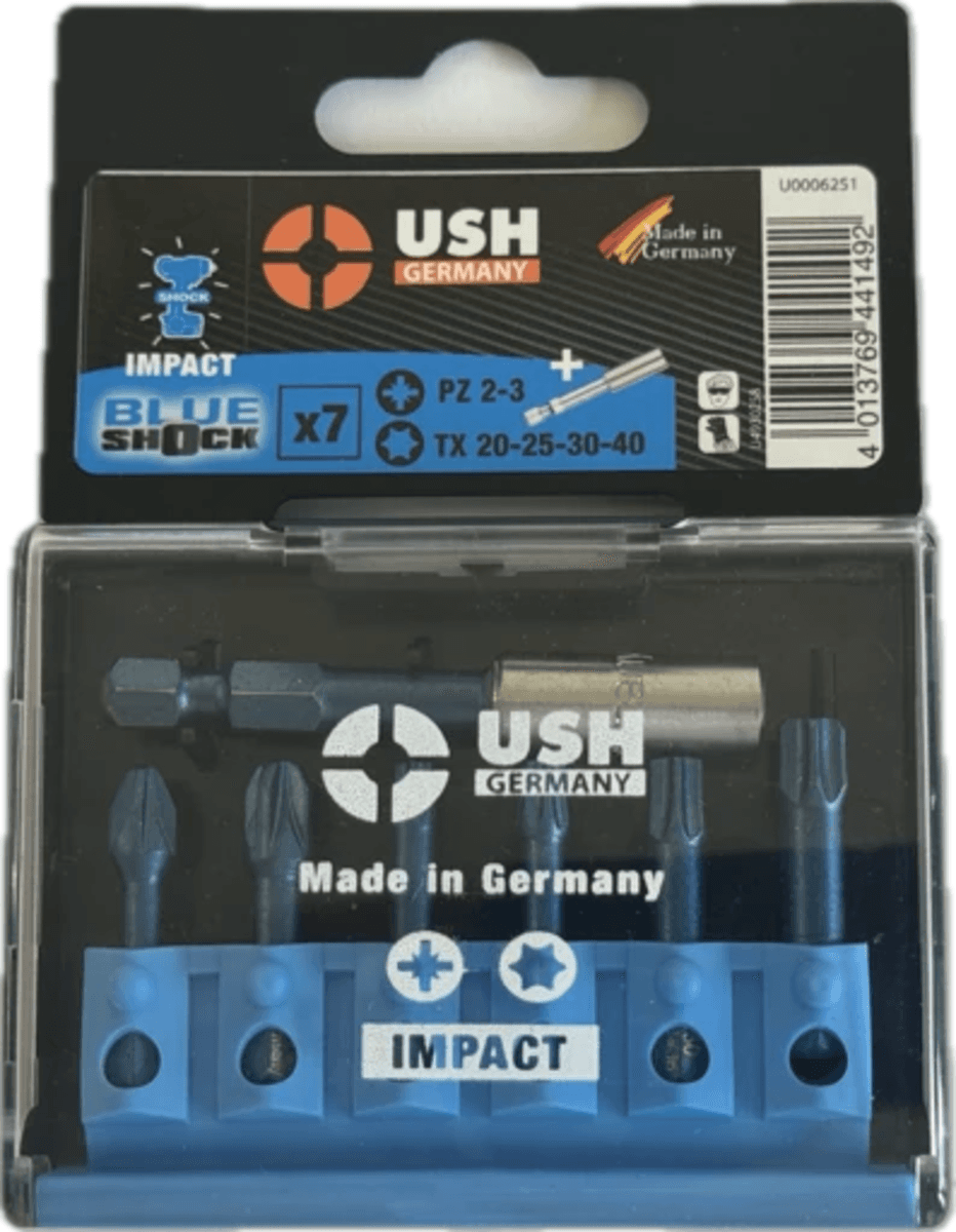 Набір насадок викруткових Blueshock USH: 1/4", PZ2-3; T20-25-30-40, магнітний тримач, 7 елем.