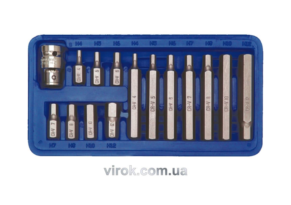 Насадки викруткові 6-гран. VOREL : l= 75 мм: M4-M12, Cr-V. Наб. 15 шт. [20]
