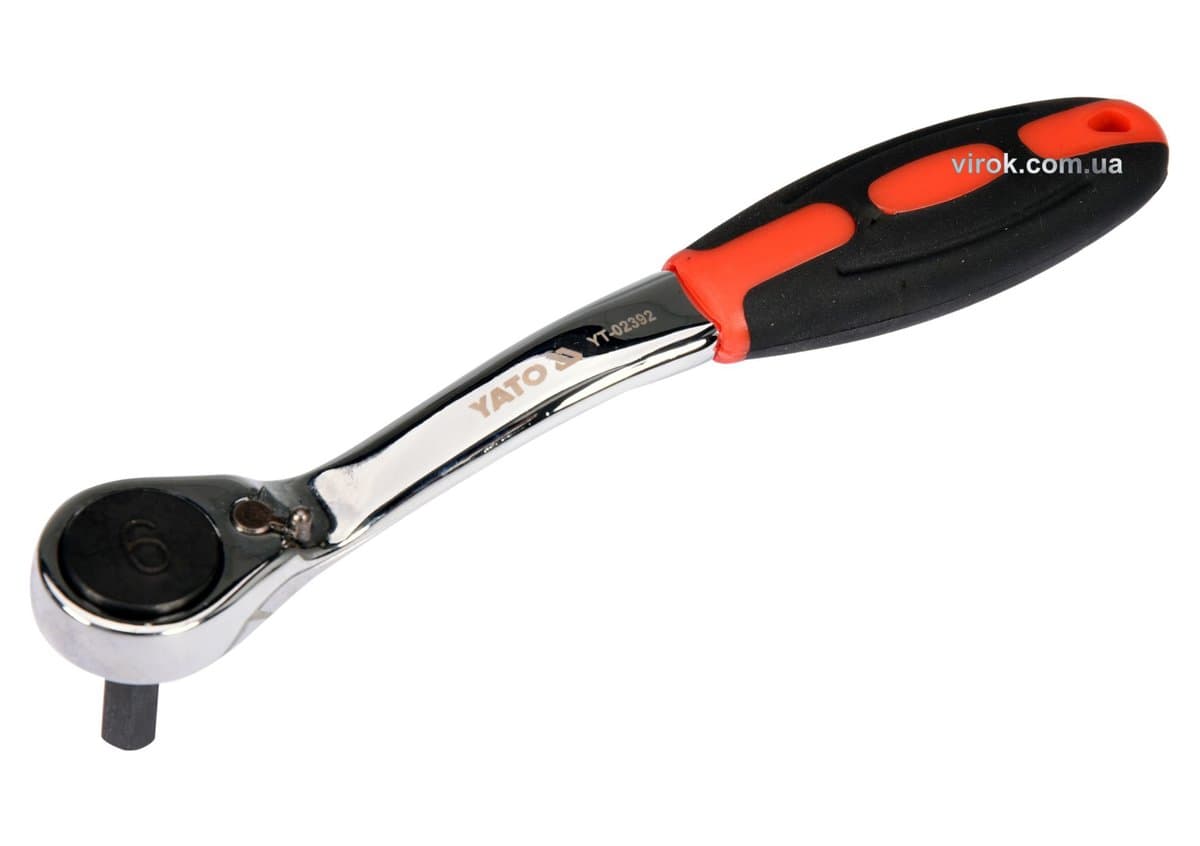 Тріщатка з шестигранником, вигнута YATO: HEX6, HRC 42-48, 72T, Cr-V, з прогумованою ручкою (DW)