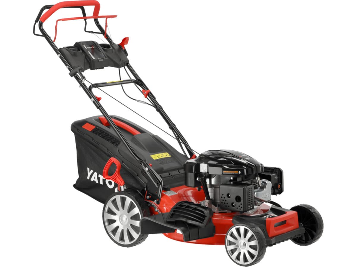 Газонокосарка бензинова YATO з приводом: 3,5кВт, ширина різання: Ø= 53 см, травозбірник- 62л