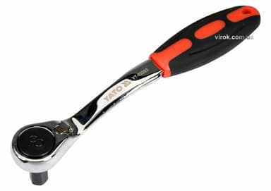 Тріщатка з шестигранником, вигнута YATO: HEX8, HRC 42-48, 72T, Cr-V, з прогумованою ручкою (DW)