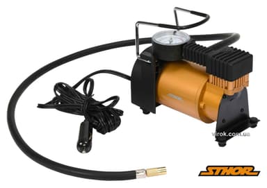 Компресор автомобільний STHOR : 12 В, 120 Вт, 35 л/хв, тиск- 1 МПа + шланг 1 м, 3 насадки, мішок [8]