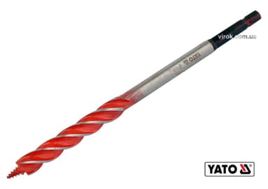 Свердло по дереву YATO : Ø= 10 мм, L= 165 мм, HRC 40-45 з 4 пругами, HEX- 1/4" [100]