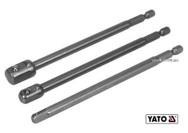 Тримачі-адаптери торцевих головок YATO: квадрат- 1/4", 3/8", 1/2", L=150мм, HEX-1/4", Cr-V, 3шт [24]