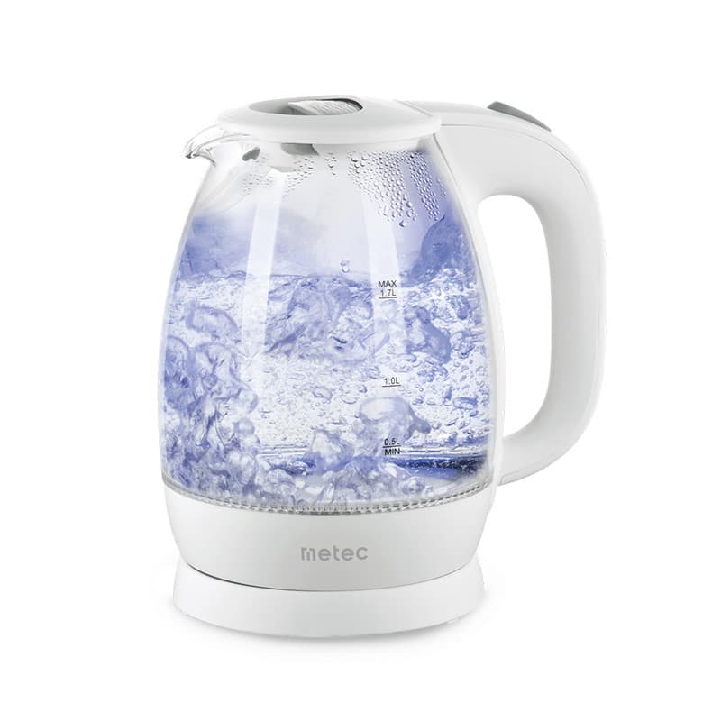 METEC Електрочайник EK-03GW 1.7л, 1850-2200Вт, корпус скло, білий