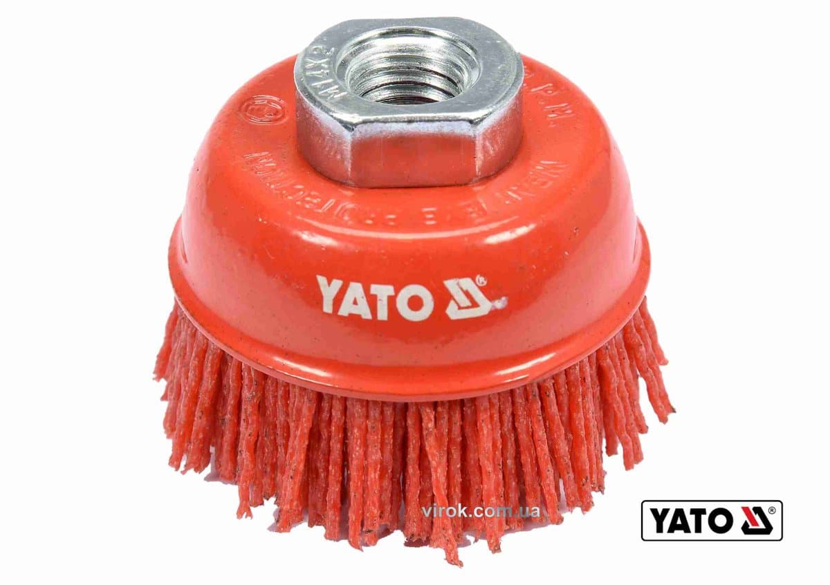Щітка зачисна з нейлоновим ворсом "чашка", до КШМ YATO : Ø=65 мм, гайка- М14 [10/80]
