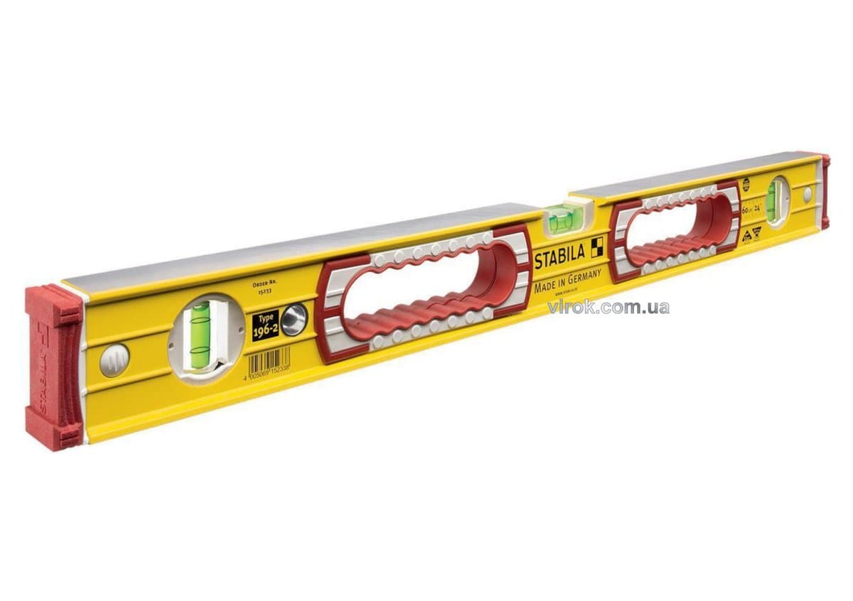 Рівень STABILA Type 196-2 : L= 120 cм, 3 капсули, 0,5мм/м., посилений профіль + аморт ковпачки.