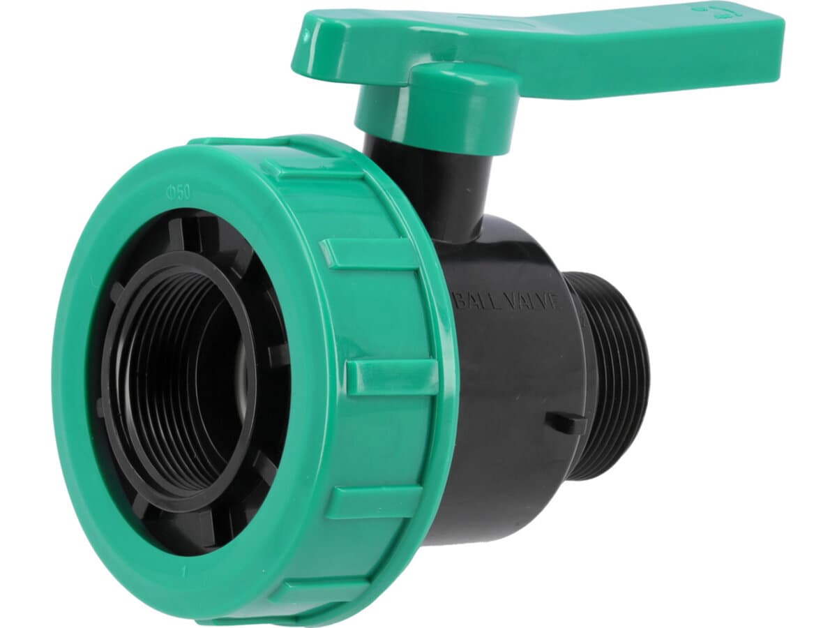 Кран кульовий до водяних пластикових труб Ø= 3/2" Х 3/2" F/M-різьб FLO з поліпроп, для тиску 16Bar