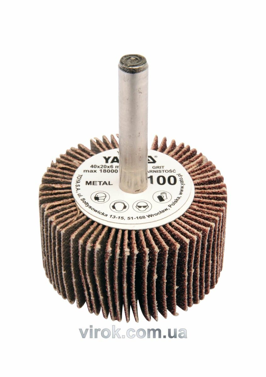 Круг пелюстковий шліфувальний YATO : подовжений Ø= 40 мм К120, шпиндель Ø= 6 мм, H= 20 мм [10/60]