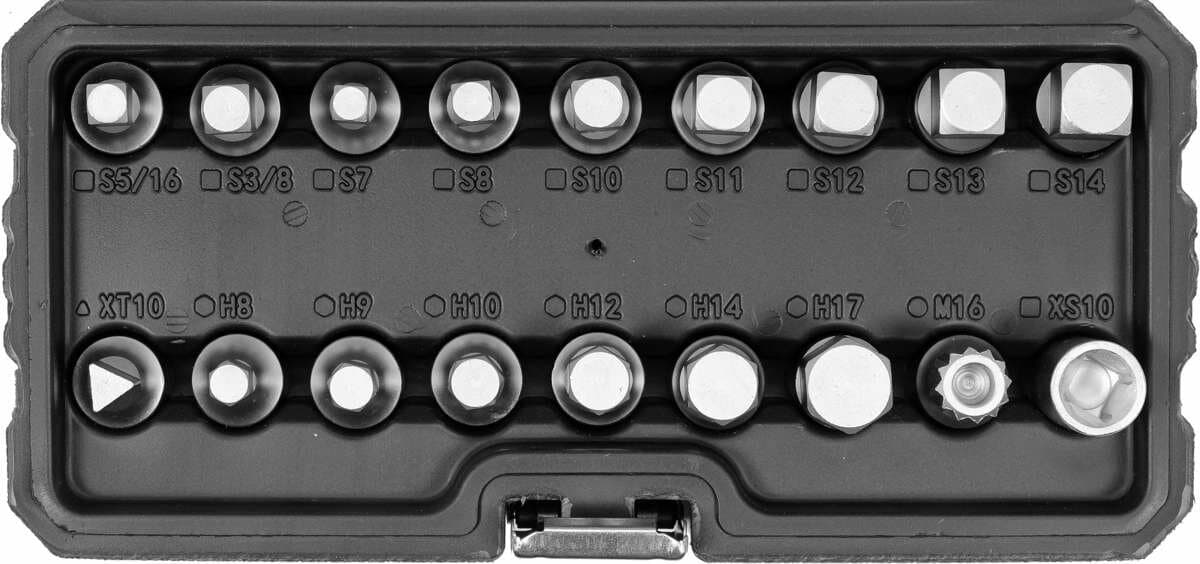 Торцеві насадки для оливозливних пробок YATO: квадрат- 3/8"; Cr-V, 18 шт [5/10]