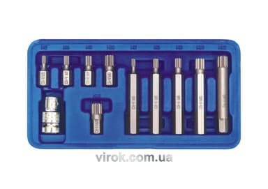 Насадки викруткові (біта) VOREL Cr-V. на тріщатку "Spline" 1/2", в пластм. фут. Набір 11шт.[20]