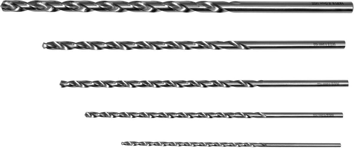 Свердла по металу довгі YATO: HSS, Ø= 3, 4, 5, 6, 8 мм, l= 150- 240 мм, 5 шт. [20/80]