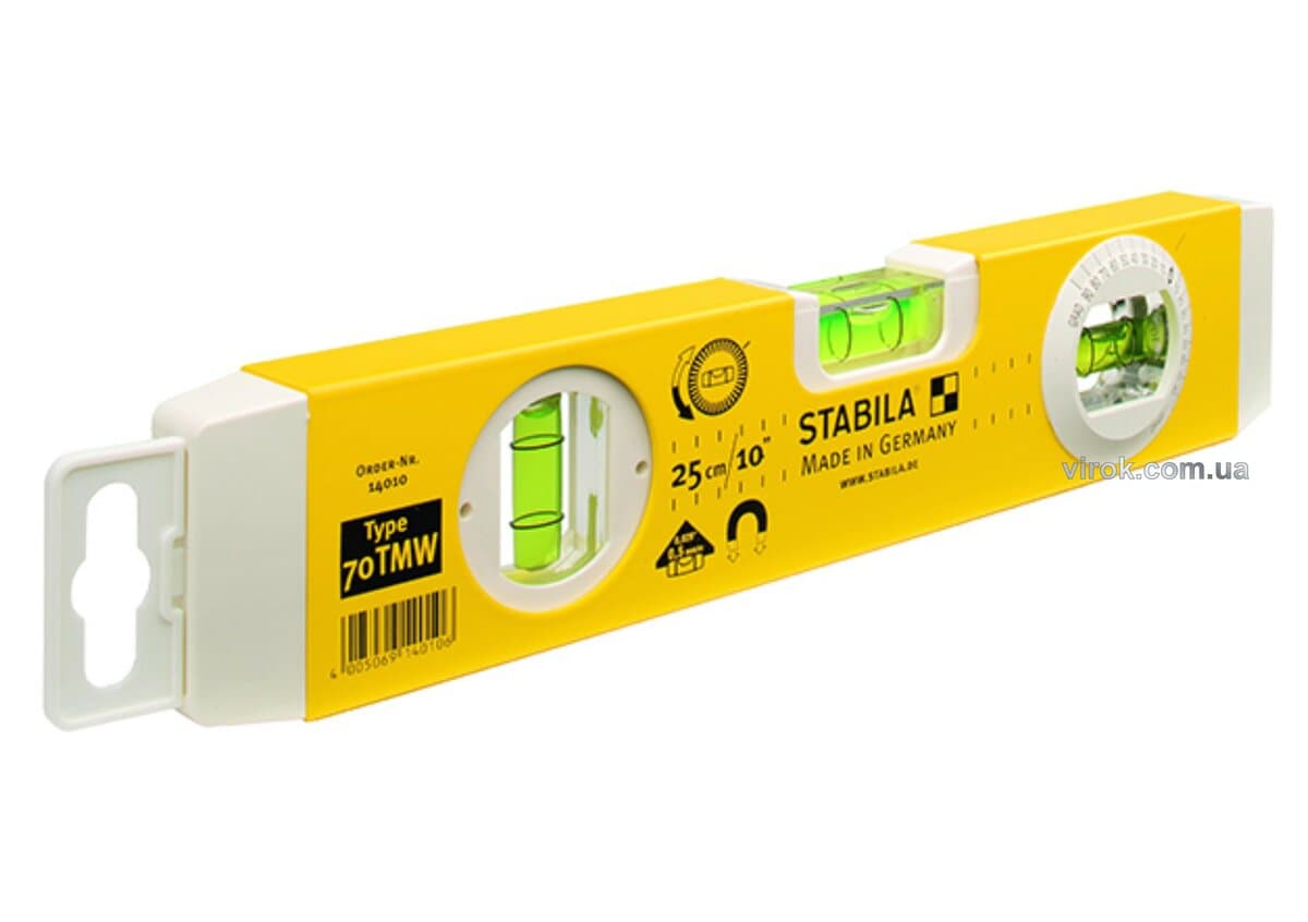 Рівень STABILA Type 70ТМW : L= 25 см, 3 капсули, магнітний, 1 обертова капсула ± 0,3°