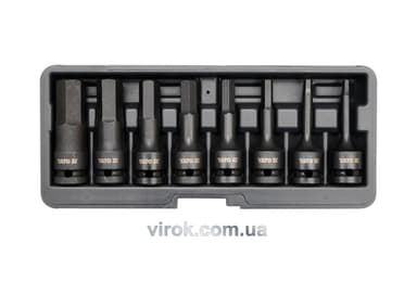 Набір насадок викруткових ударних YATO : HEX M6-M19. 6-гр. квадрат 1/2". 8 Од. [10]