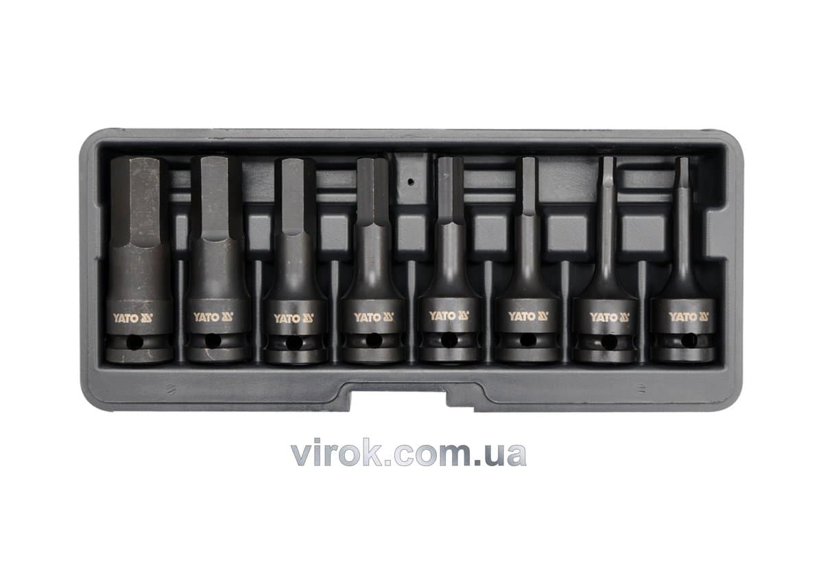 Набір насадок викруткових ударних YATO : HEX M6-M19. 6-гр. квадрат 1/2". 8 Од. [10]