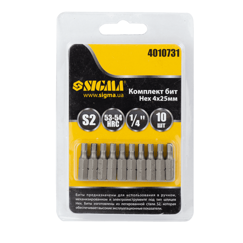 Набір біт H4×25мм 1/4" 10шт S2 (блістер) SIGMA (4010731)