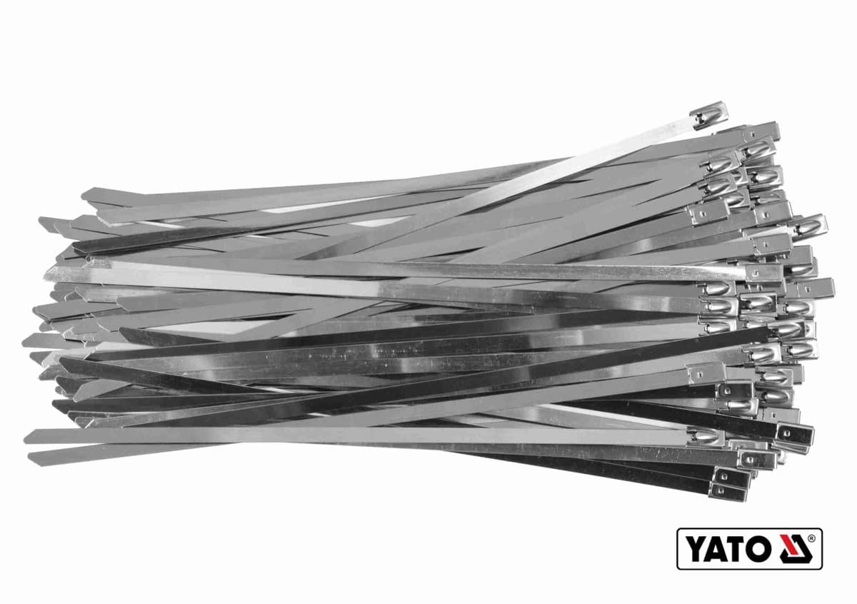 Хомут затискний YATO : смужка- 4.6 х 200 мм з нержавіючої сталі, пак. 100 шт [100]