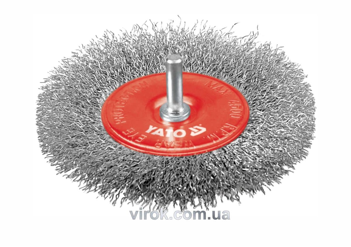 Щітка - крацовка YATO ПЛОСКА Ø=100 мм зі шпинделем. сталь [12/96]