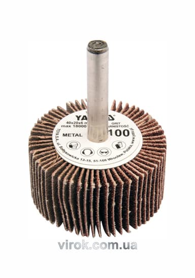 Круг пелюстковий шліфувальний YATO : подовжений Ø= 40 мм К150, шпиндель Ø= 6 мм, H= 20 мм [10/60]