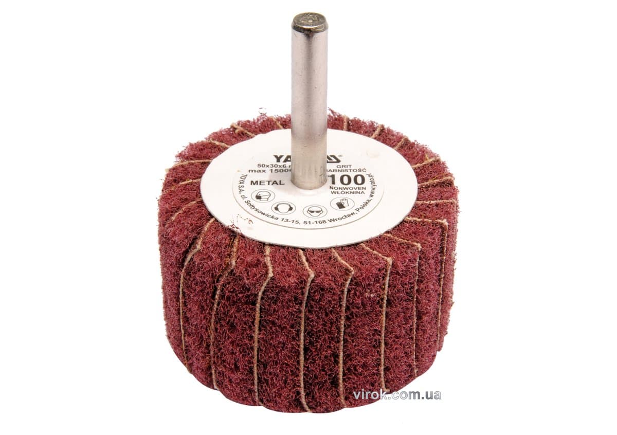 Круг пелюстковий шліфувальний YATO : подовжений Ø= 50 мм К100, шпиндель Ø= 6 мм, H= 30 мм [10/60]