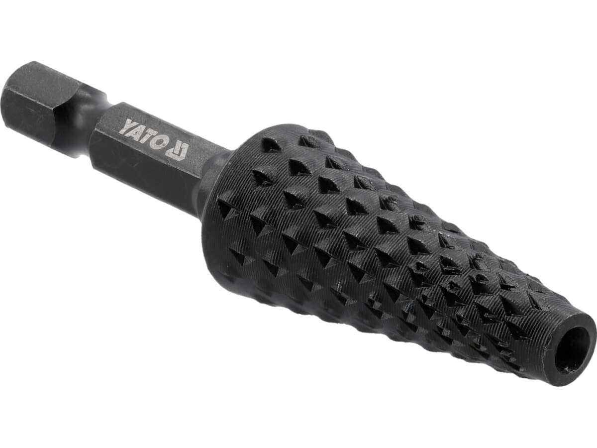 Фреза рашпільна конусна по дереву YATO, Ø= 15 мм, l= 65 мм, з 6-гран. шпиндель 1/4" з вуглец сталі