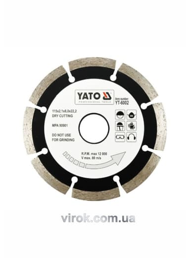 Диск алмазний сегмент YATO : "SEGMENT" Ø= 115x8,0x22,2 мм. H= 2,1 мм [20/200]