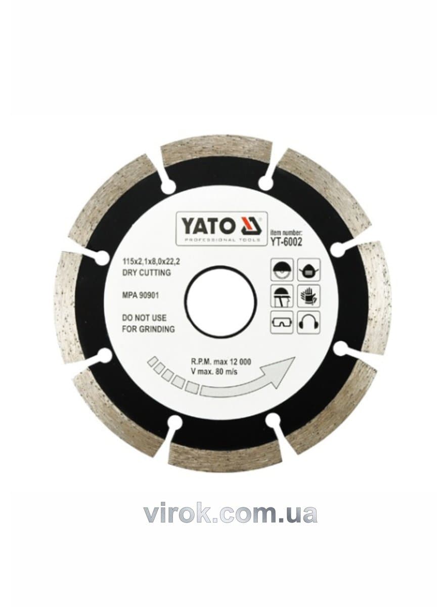 Диск алмазний сегмент YATO : "SEGMENT" Ø= 115x8,0x22,2 мм. H= 2,1 мм [20/200]
