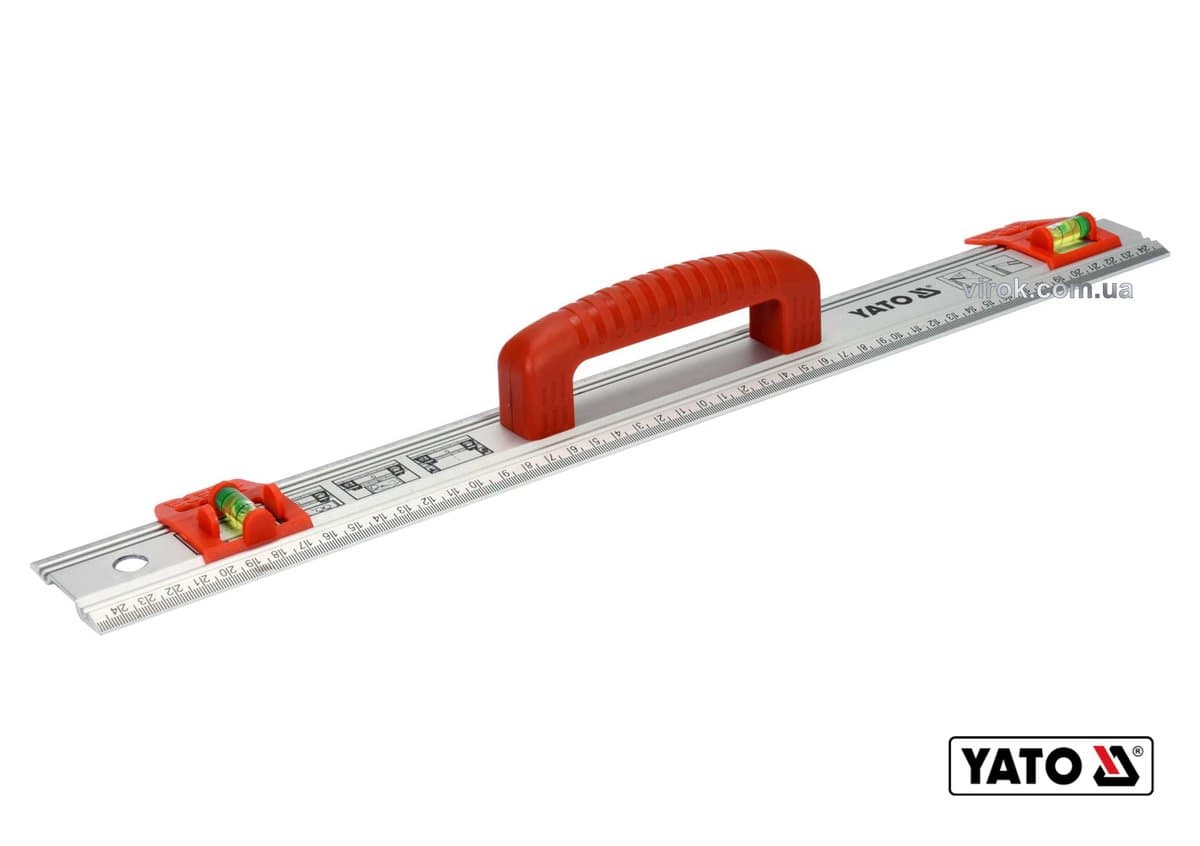 Лінійка алюмінієва з ручкою YATO : 1000 x 59 x 2 мм, 2 капсули [8/32]