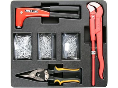 Вклад до інструментальної шафи YATO; ключ трубний- 1", ножиці до бляхи- 250 мм, заклепник і заклепки
