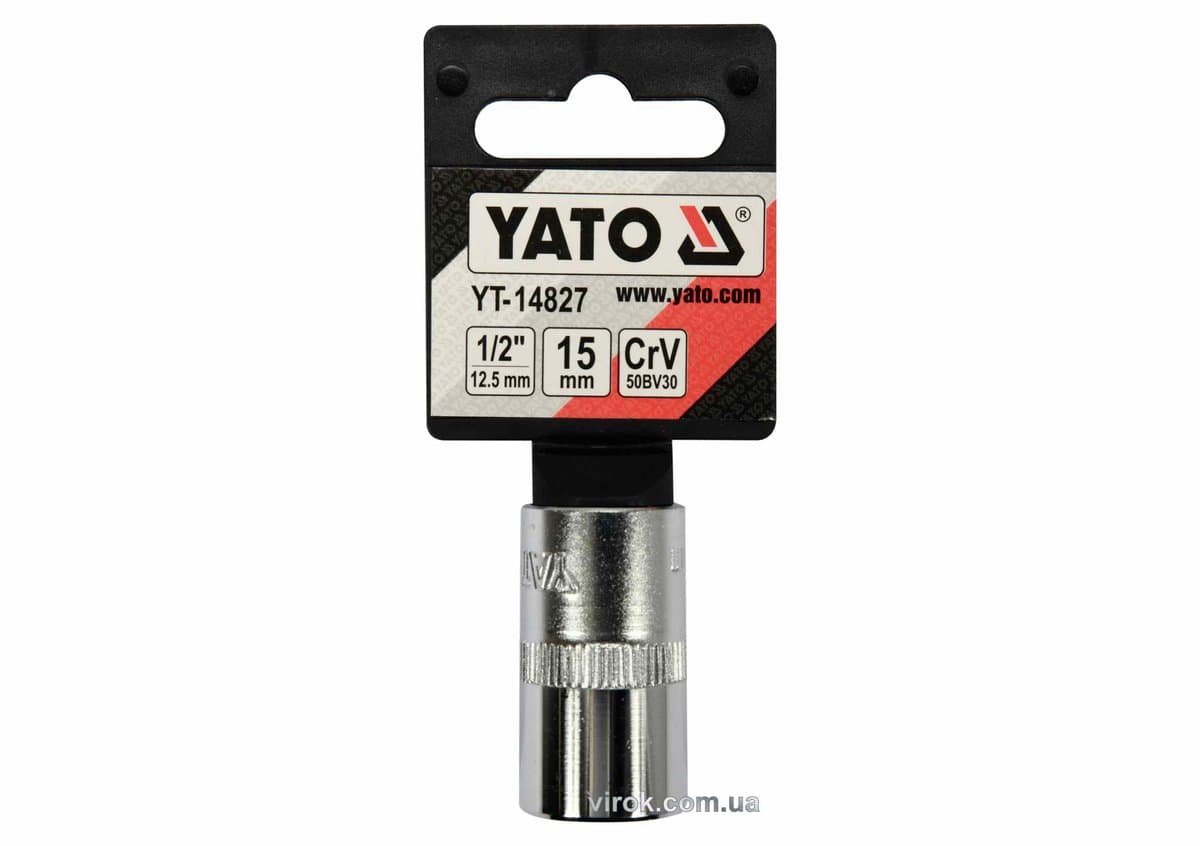 Головка торцева YATO : квадрат 1/2", SPLINE M15 мм, L= 38 мм. CrV [Блістер] [10/200]